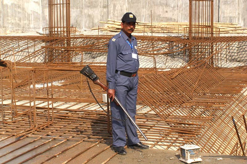 A guard on duty at a construction site